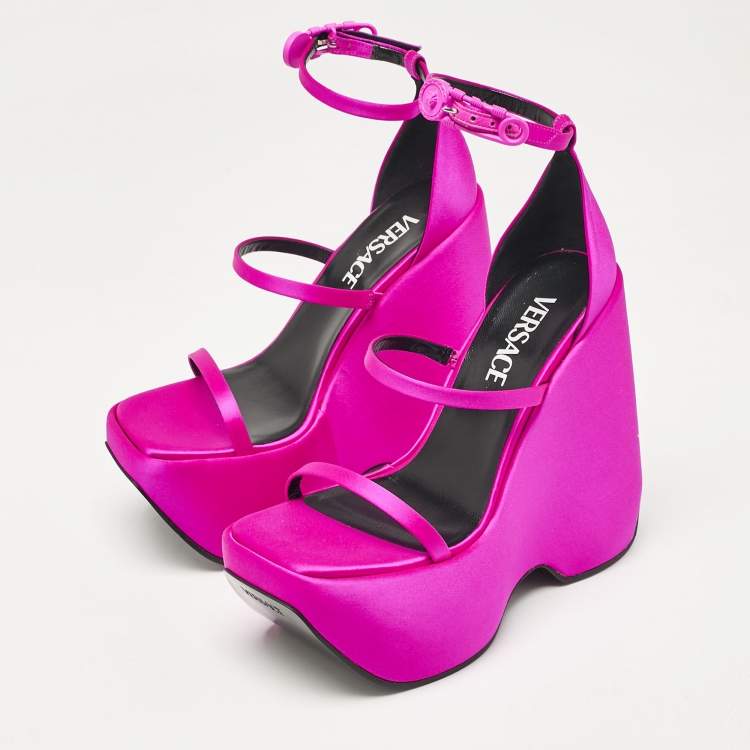 Pre Owned Versace Pink Satin Triplatform Sandals Size 36