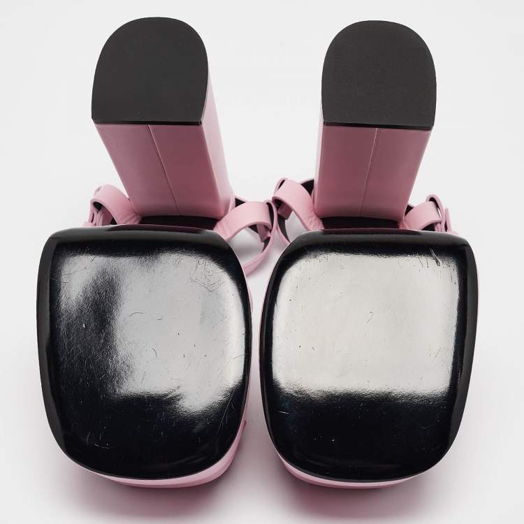 Pre Owned Versace Pink Leather La Medusa Platform Sandals Size 40