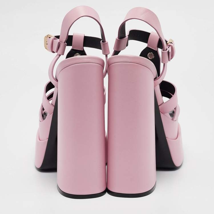 Pre Owned Versace Pink Leather La Medusa Platform Sandals Size 40
