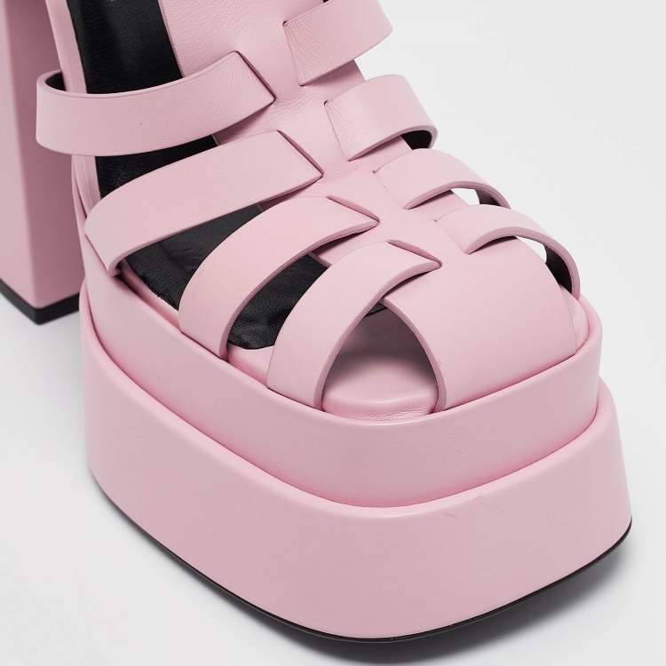 Pre Owned Versace Pink Leather La Medusa Platform Sandals Size 40