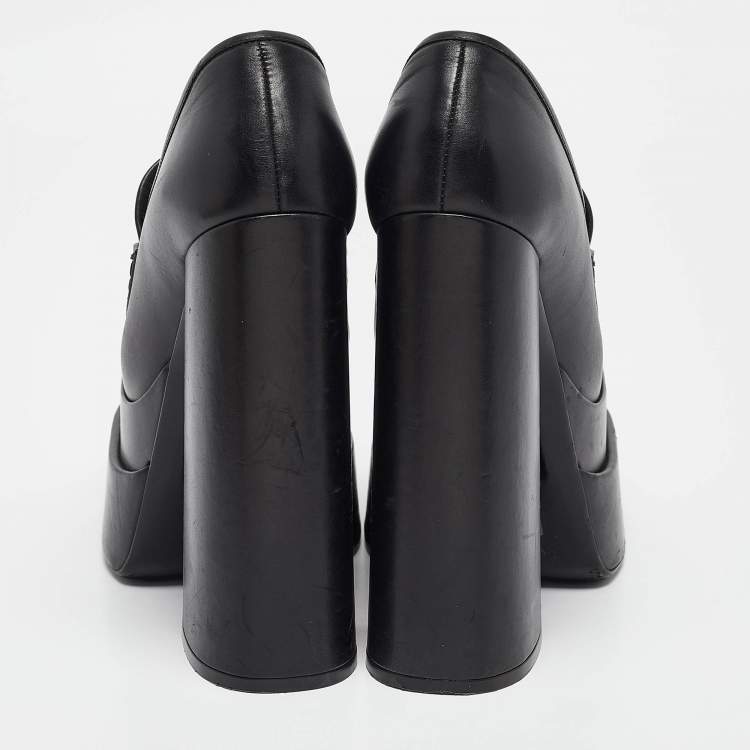 Pre Owned Versace Black Leather Aevitas Block Heel Pumps Size 36
