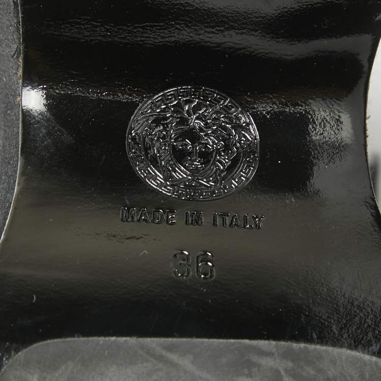 Pre Owned Versace Black Satin Platform Ankle Strap Sandals Size 36