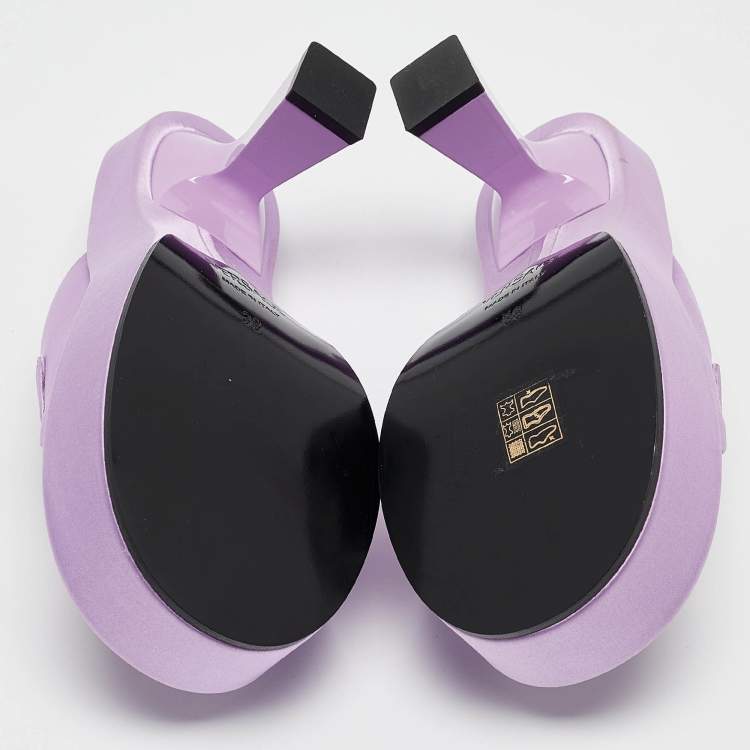 Pre Owned Versace Purple Satin Medusa Mules Size 38