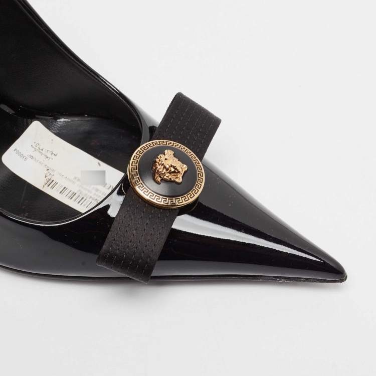 Pre Owned Versace Black Patent Leather Gianni Ribbon Pumps Size 38