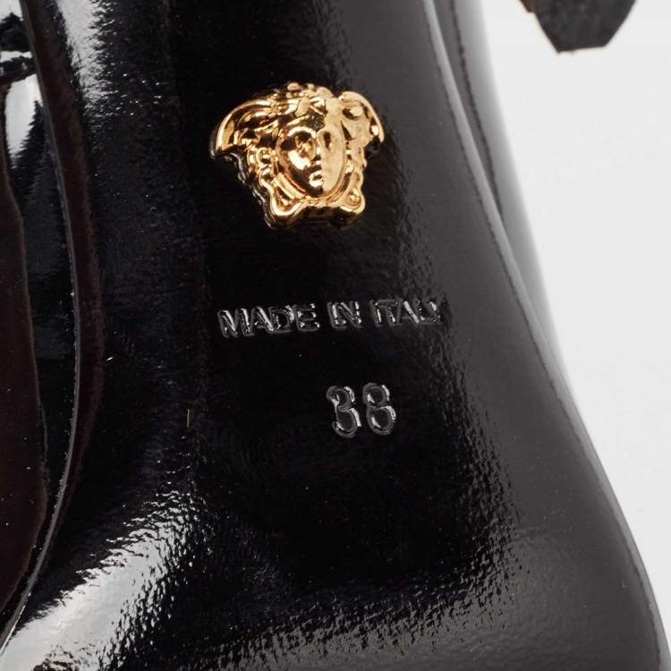 Pre Owned Versace Black Patent Leather Gianni Ribbon Pumps Size 38