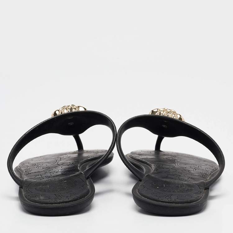 Pre Owned Versace Black Rubber Medusa Flat Slides Size 37