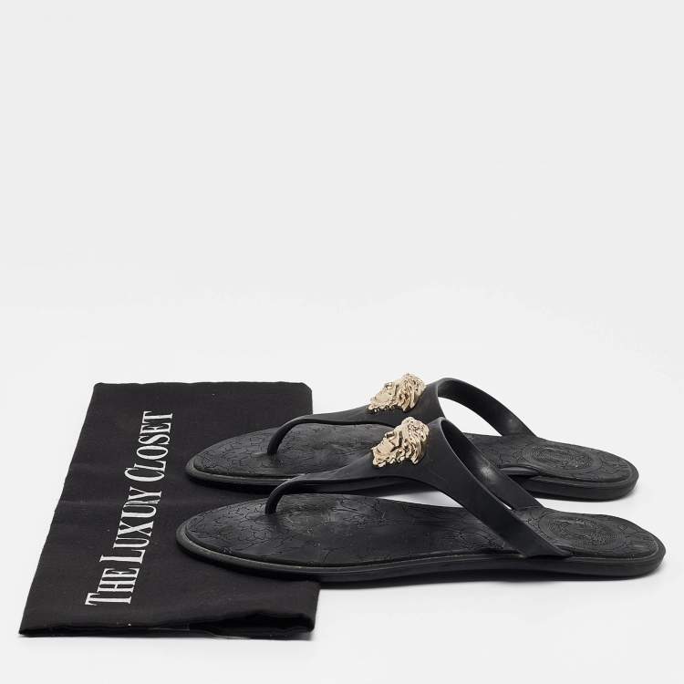 Pre Owned Versace Black Rubber Medusa Flat Slides Size 37