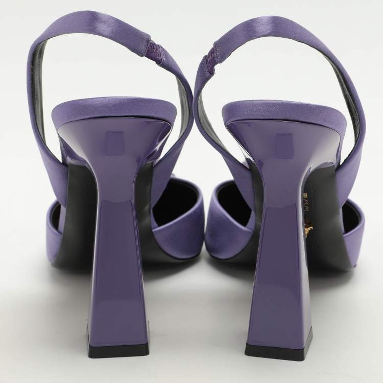 Pre Owned Versace Purple Satin Crystal Embellished La Medusa Slingback Pumps Size 41
