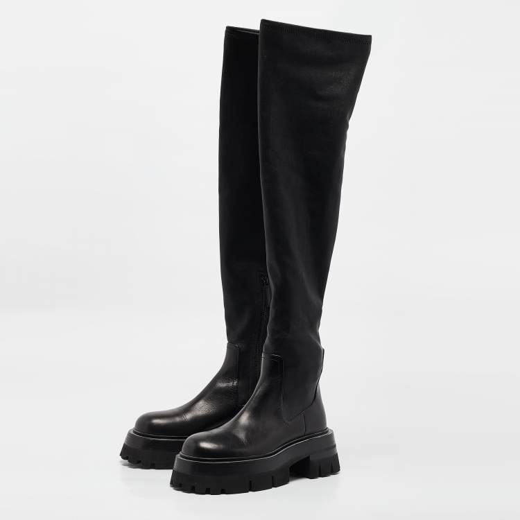 Pre Owned Versace Black Leather Over The Knee Boots Size 37