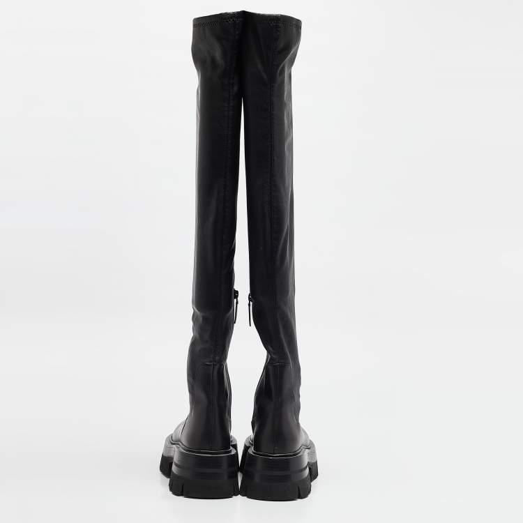Pre Owned Versace Black Leather Over The Knee Boots Size 37