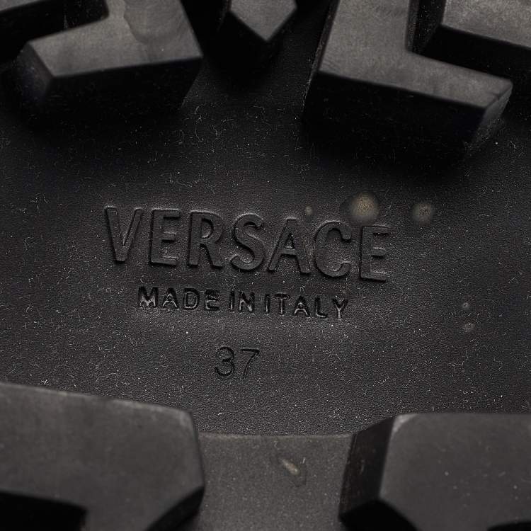 Pre Owned Versace Black Leather Over The Knee Boots Size 37