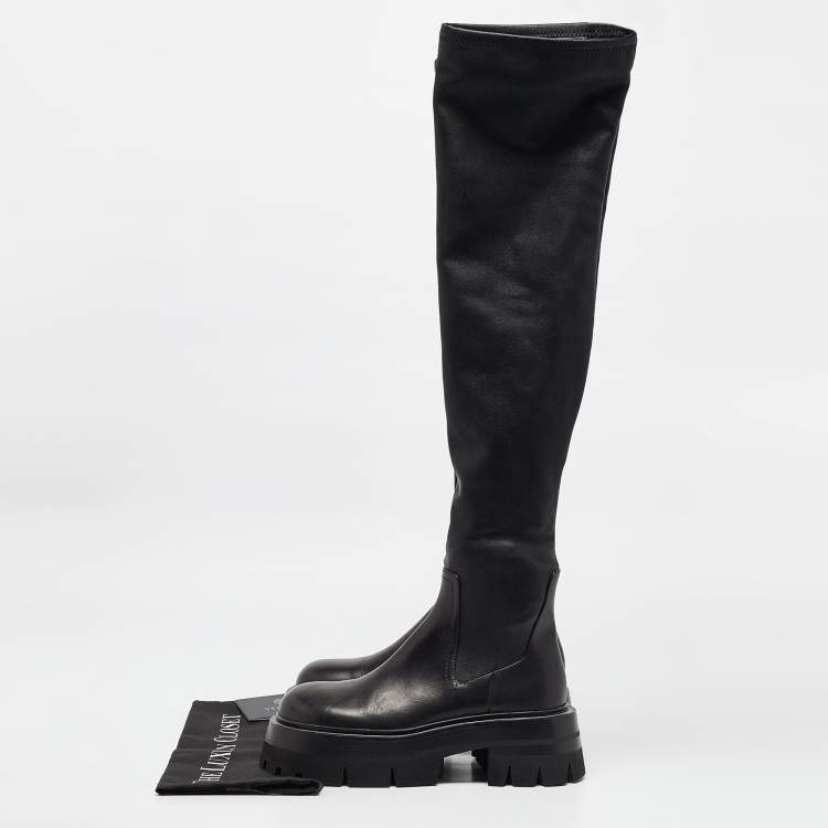 Pre Owned Versace Black Leather Over The Knee Boots Size 37