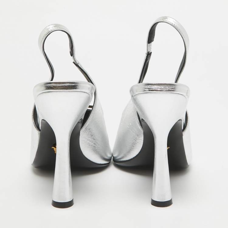 Pre Owned Versace Silver Leather le Medusa Slingback Sandals Size 38