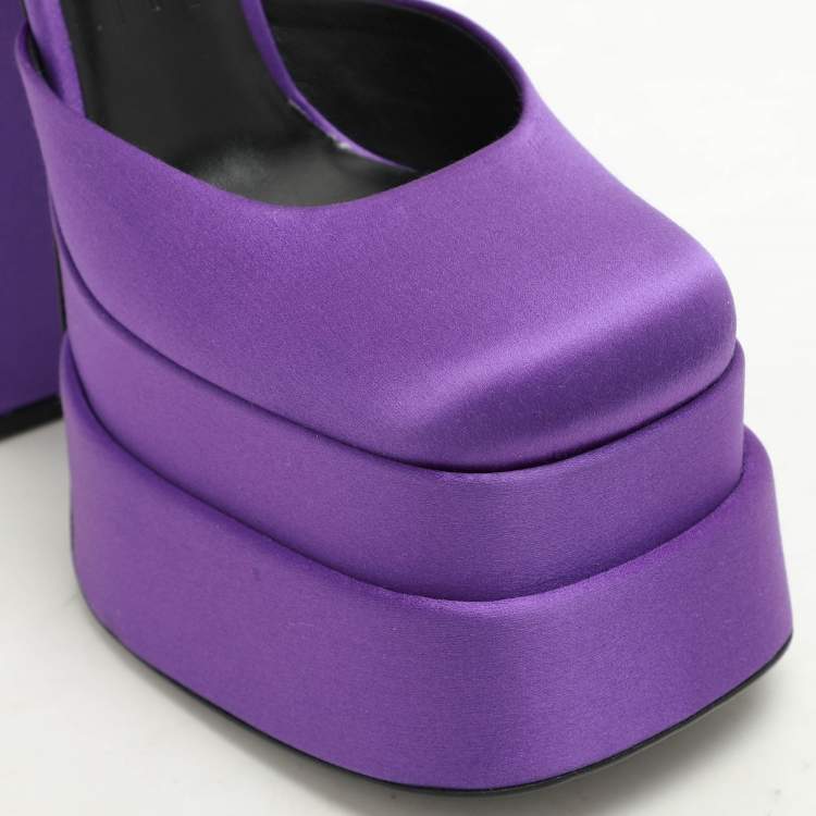 Pre Owned Versace Purple Satin Medusa Aevitas Double Platform Pumps Size 36