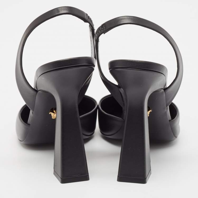 Pre Owned Versace Black Leather La Medusa Slingback Pumps Size 40