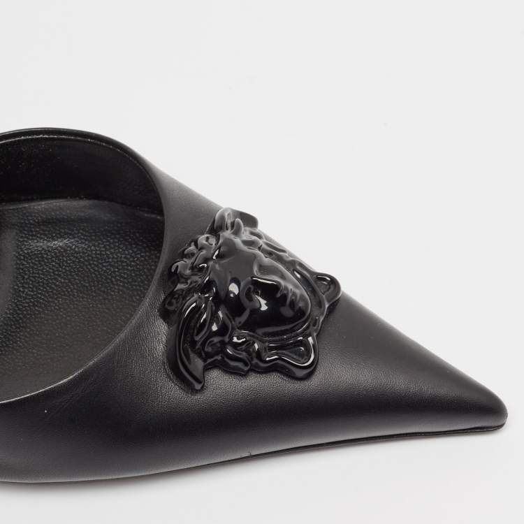 Pre Owned Versace Black Leather La Medusa Slingback Pumps Size 40