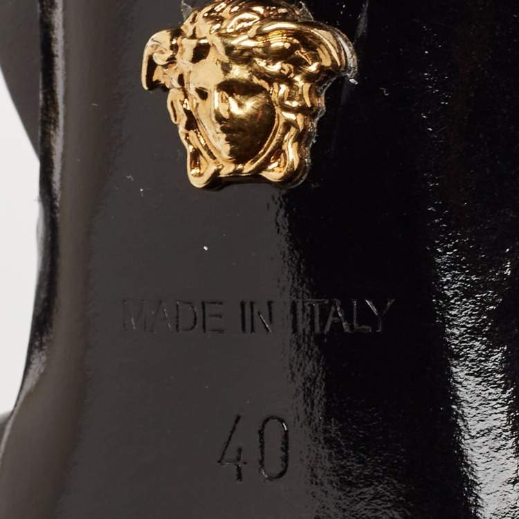 Pre Owned Versace Black Leather La Medusa Slingback Pumps Size 40