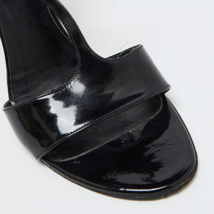 Pre Owned Versace Black Patent Leather and Animal Print Calf Hair Sandals Size 38.5