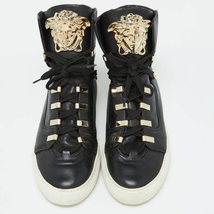 Pre Owned Versace Black Leather Medusa High Top Sneakers Size 39