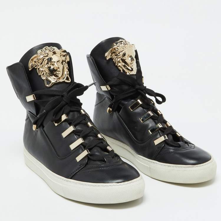 Pre Owned Versace Black Leather Medusa High Top Sneakers Size 39