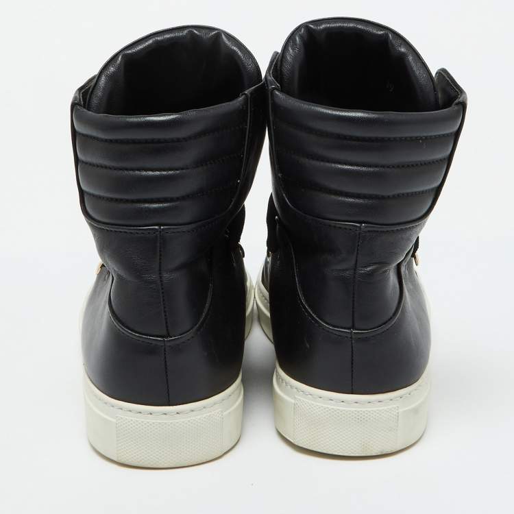 Pre Owned Versace Black Leather Medusa High Top Sneakers Size 39