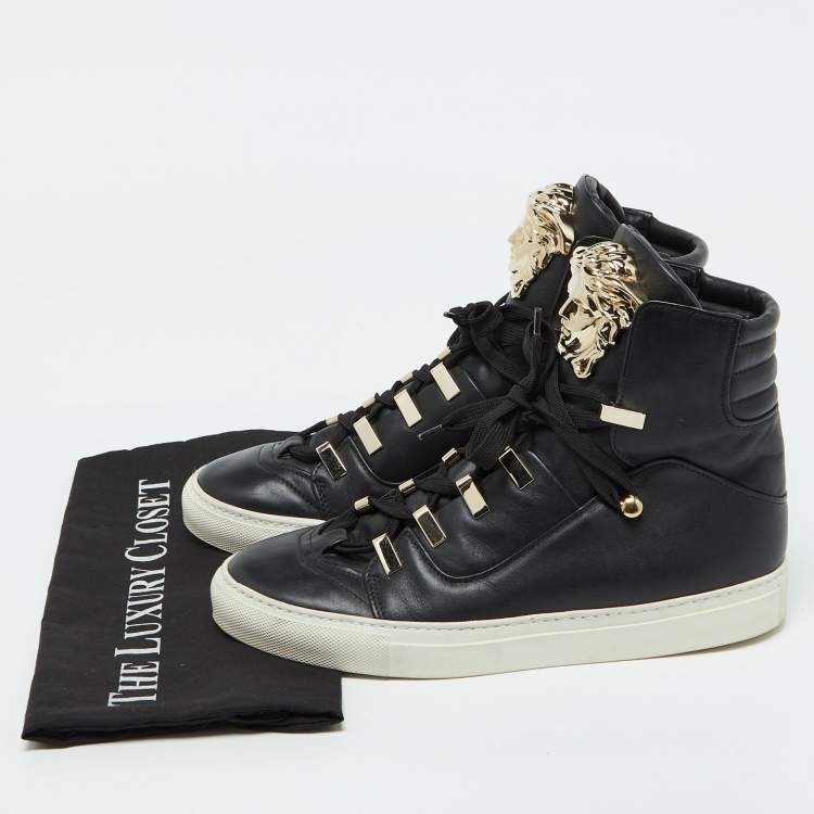 Pre Owned Versace Black Leather Medusa High Top Sneakers Size 39