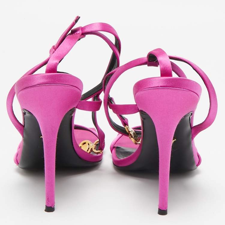 Pre Owned Versace Pink Satin Crystal Embellished Ankle Strap Sandals Size 40