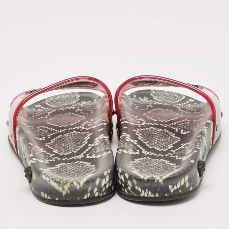 Pre Owned Versace Pink PVC Logo Flat Slides Size 36