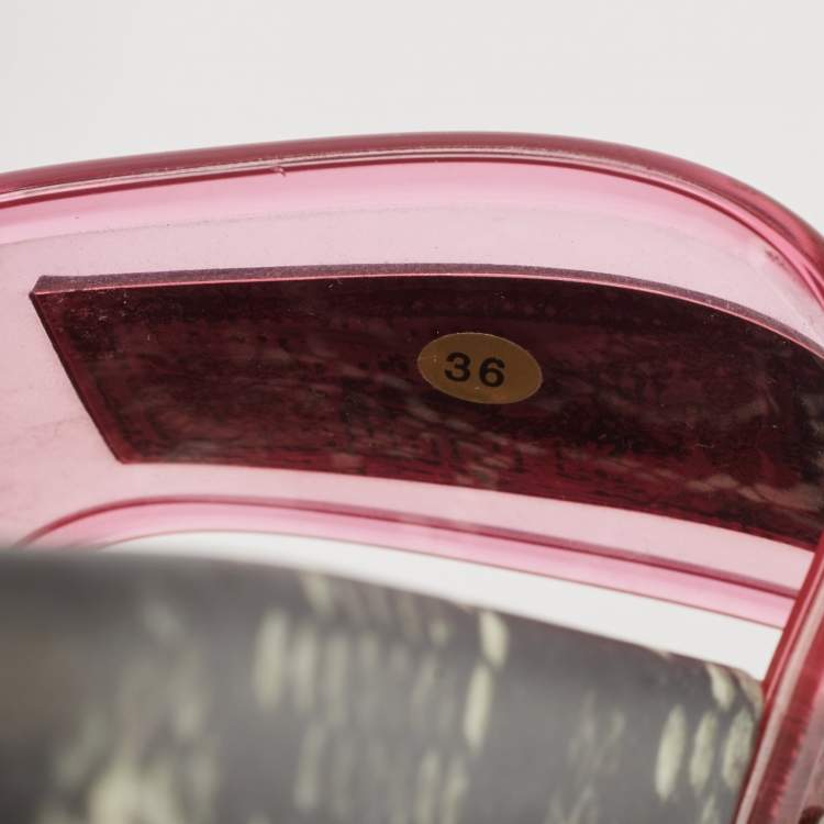 Pre Owned Versace Pink PVC Logo Flat Slides Size 36