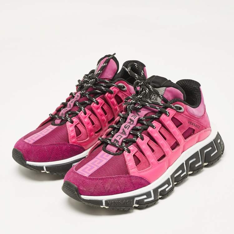 Pre Owned Versace Pink/Purple Leather and Canvas Trigreca Sneakers Size 40