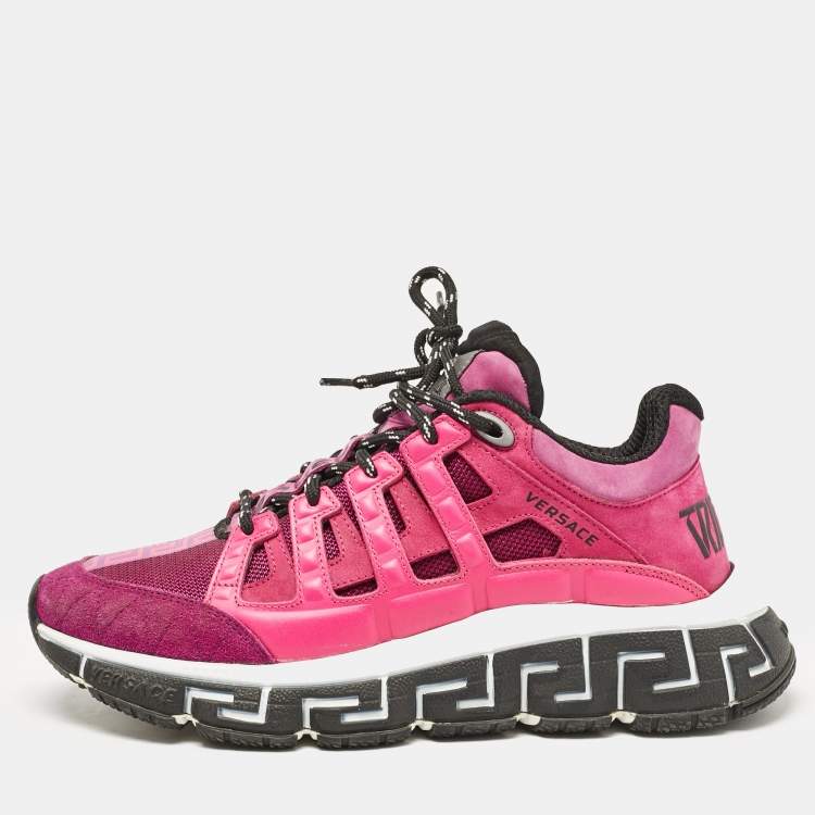 Pre Owned Versace Pink/Purple Leather and Canvas Trigreca Sneakers Size 40