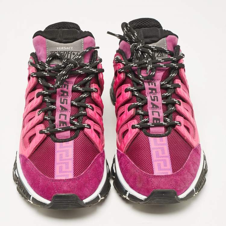 Pre Owned Versace Pink/Purple Leather and Canvas Trigreca Sneakers Size 40