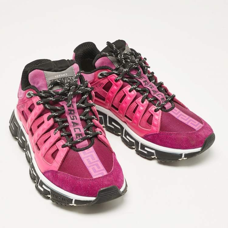 Pre Owned Versace Pink/Purple Leather and Canvas Trigreca Sneakers Size 40