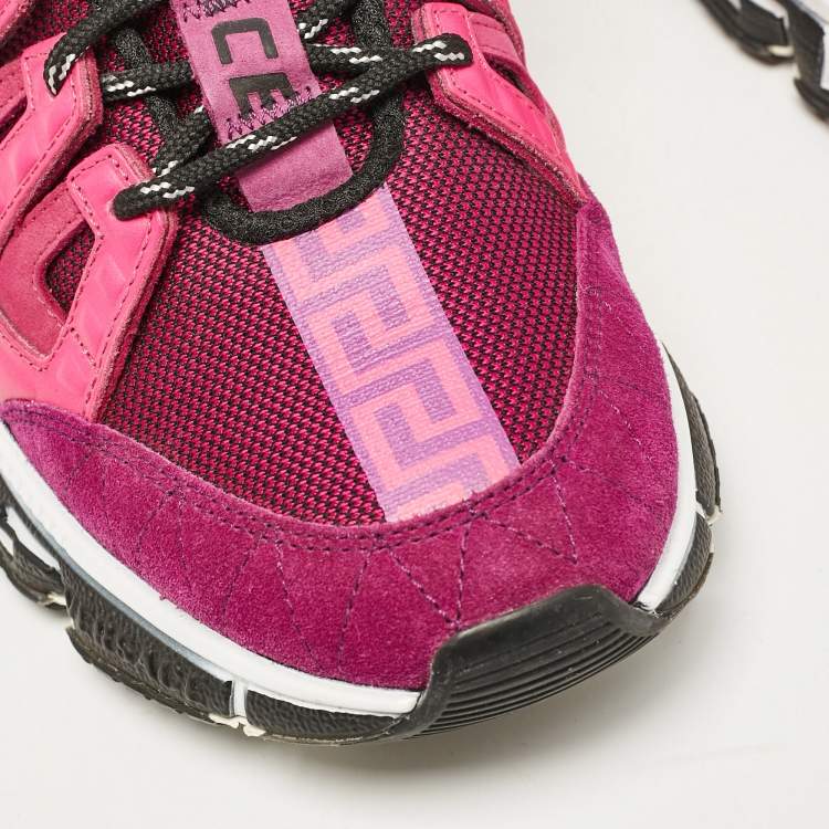 Pre Owned Versace Pink/Purple Leather and Canvas Trigreca Sneakers Size 40