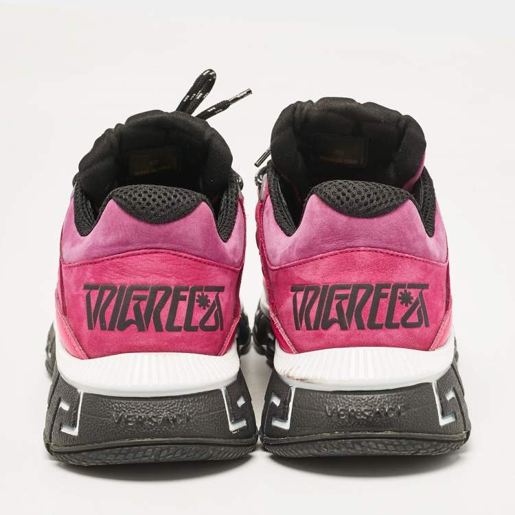 Pre Owned Versace Pink/Purple Leather and Canvas Trigreca Sneakers Size 40