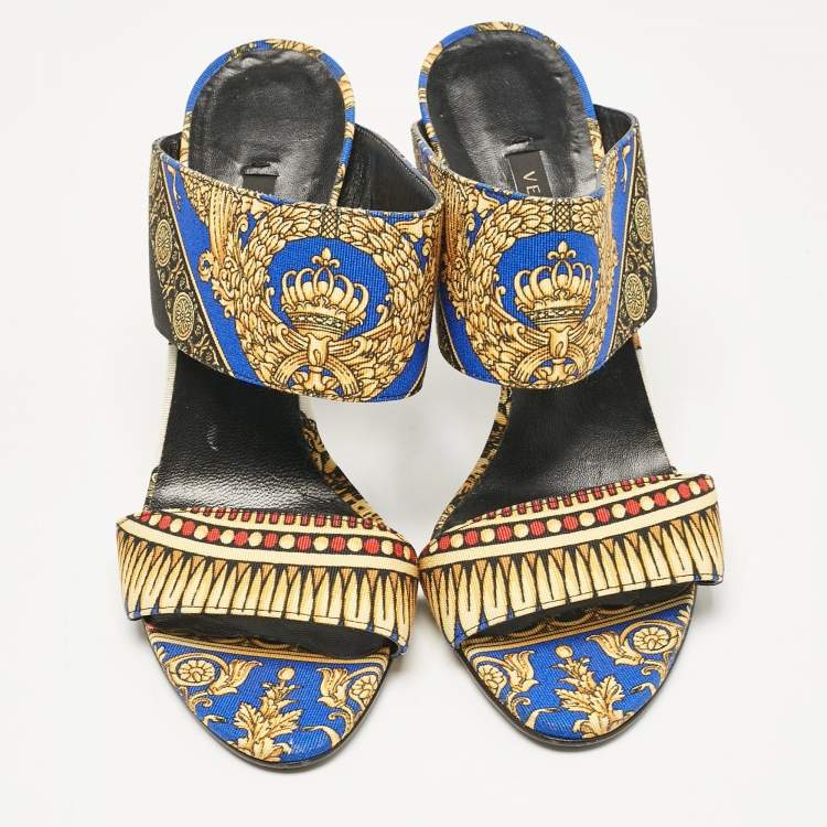 Pre Owned Versace Multicolor Canvas Flower Print Slide Sandals Size 38
