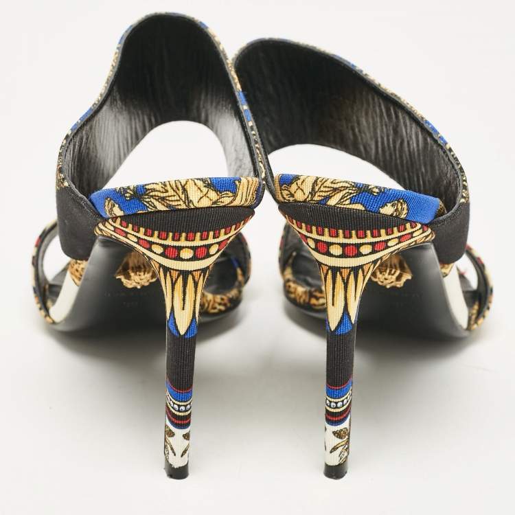 Pre Owned Versace Multicolor Canvas Flower Print Slide Sandals Size 38