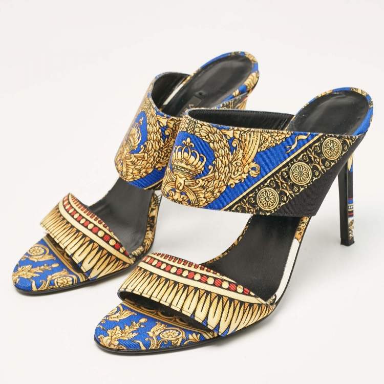 Pre Owned Versace Multicolor Canvas Flower Print Slide Sandals Size 38