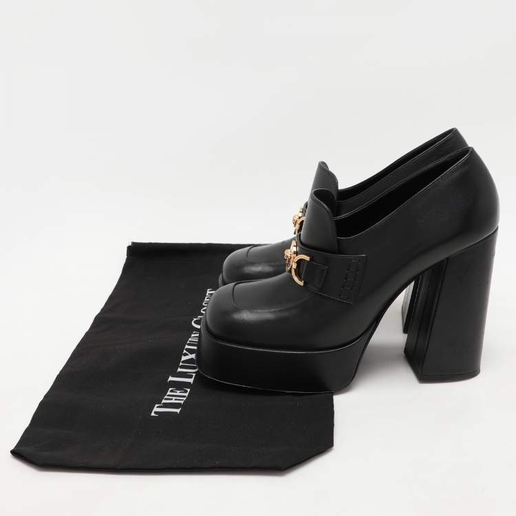 Pre Owned Versace Black Leather Medusa Embellished Platform Pumps Size 41