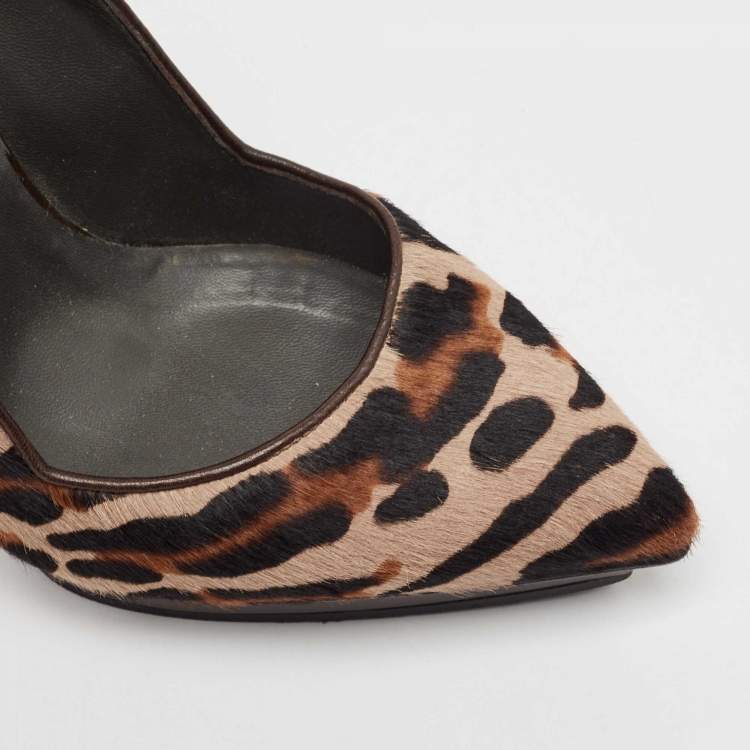 Pre Owned Versace Multicolor Calf Hair and Patent Leather Platform Pumps Size 37.5