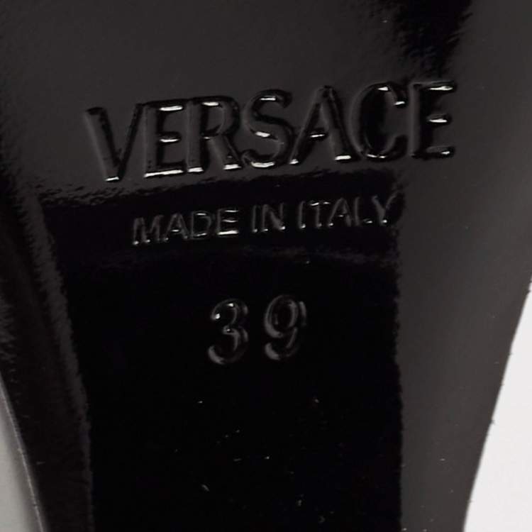 Pre Owned Versace Black Leather Platform Knee Length Boots Size 39