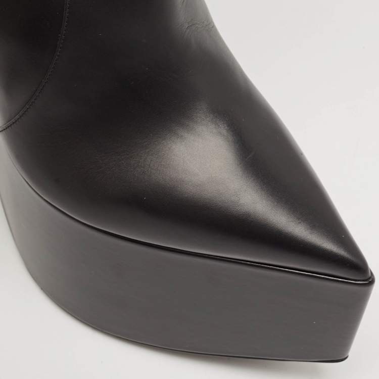 Pre Owned Versace Black Leather Platform Knee Length Boots Size 39