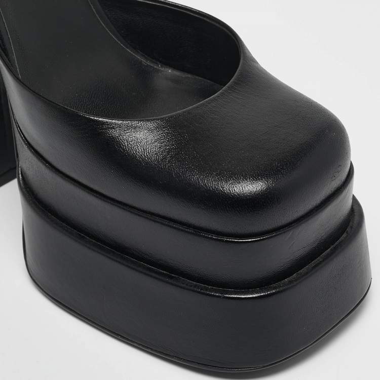 Pre Owned Versace Black Leather Medusa Aevitas Double Platform Pumps Size 39