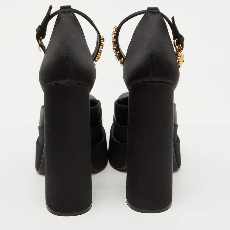 Pre Owned Versace Black Satin Medusa Aevitas Double Platform Pumps Size 38
