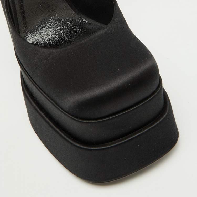 Pre Owned Versace Black Satin Medusa Aevitas Double Platform Pumps Size 38