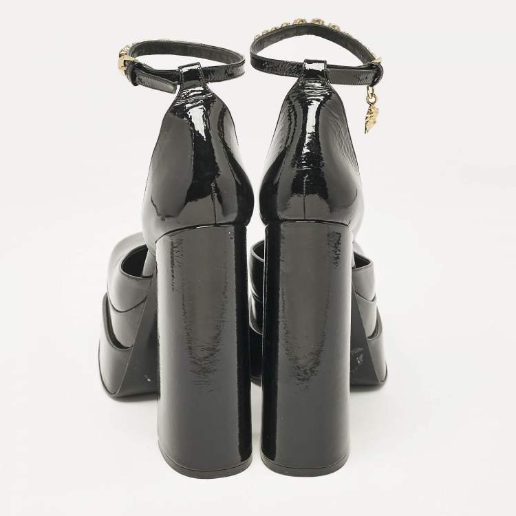 Pre Owned Versace Black Leather Medusa Aevitas Double Platform Pumps Size 40