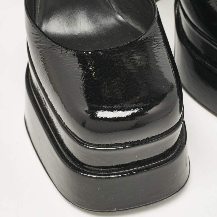 Pre Owned Versace Black Leather Medusa Aevitas Double Platform Pumps Size 40