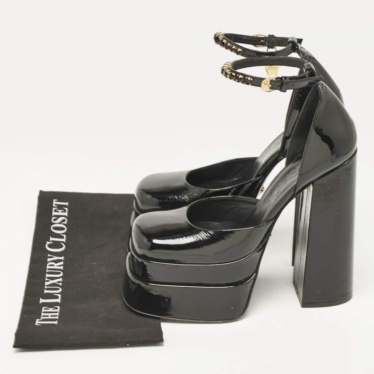 Pre Owned Versace Black Leather Medusa Aevitas Double Platform Pumps Size 40