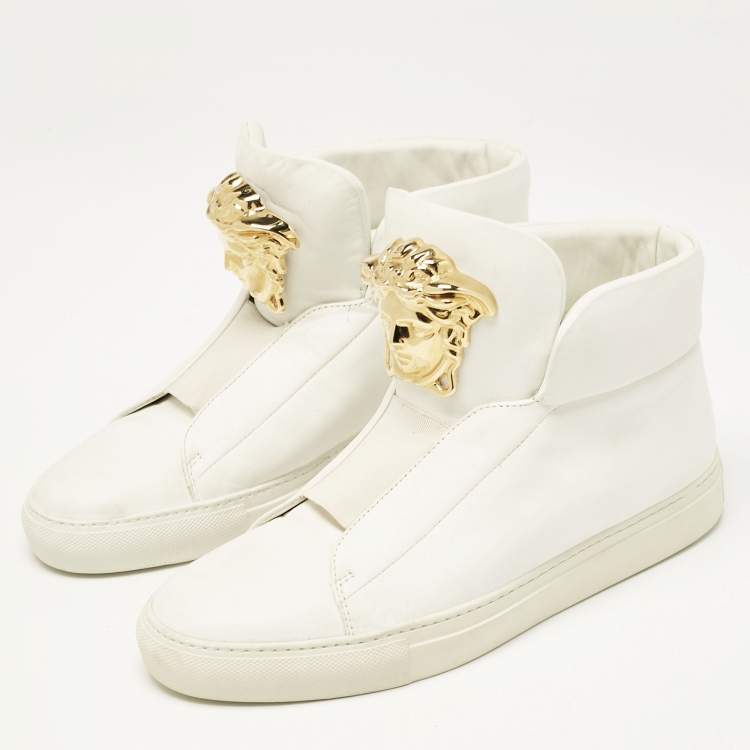 Pre Owned Versace White Leather Palazzo High Top Sneakers Size 41