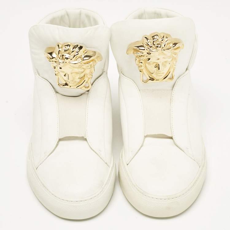 Pre Owned Versace White Leather Palazzo High Top Sneakers Size 41